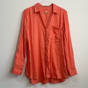 Sigrid Olsen Women's Size XL 100% Linen Shirt Coral Roll Tab Sleeve Button Up